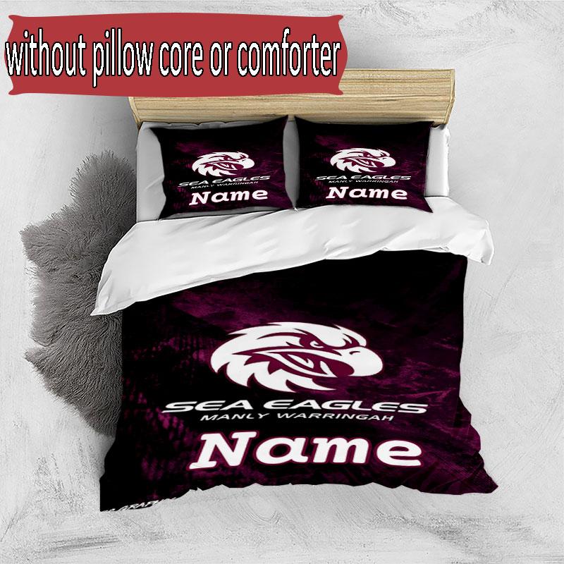 3pcs Duvet Cover Set (1*Duvet Cover + 2*Pillowcase, Without Core), Custom Name Manly Warringah Sea Eagles Pattern Bedding Set, Home Bedroom Decor Gift