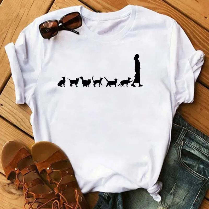 Maycaur Kawaii Cats Print Summer Cute Women Tshirt Funny Cartoon T Shirt FeUnisex Ullzang Tshirt 90s Fashion Korean Style Top Tee
