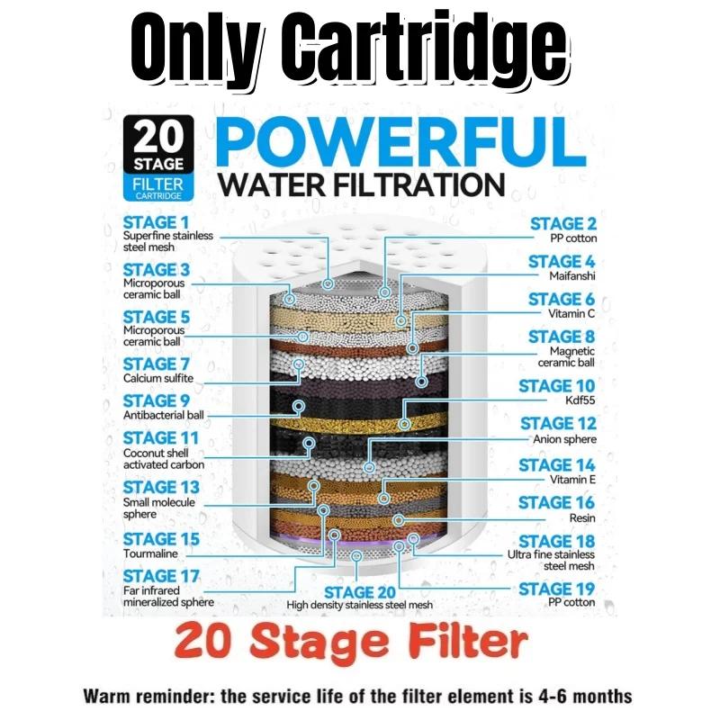 15/20 Stages High Output Shower Head Filter for Hard Water Replaceable Cartridges Water Softener To Remove Chlorine and Fluoride