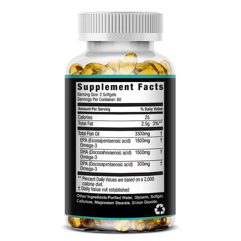 Omega-3 Total Fish Oil 3300mg, Dietary Supplement 120 Capsules Per Bottle