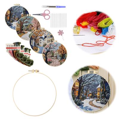 4pcs Embroidery Starter Kit with Embroidery Hoop Needles Threads Instruction Stamped Cross Stitch Kits Embroidery Kit for Adults