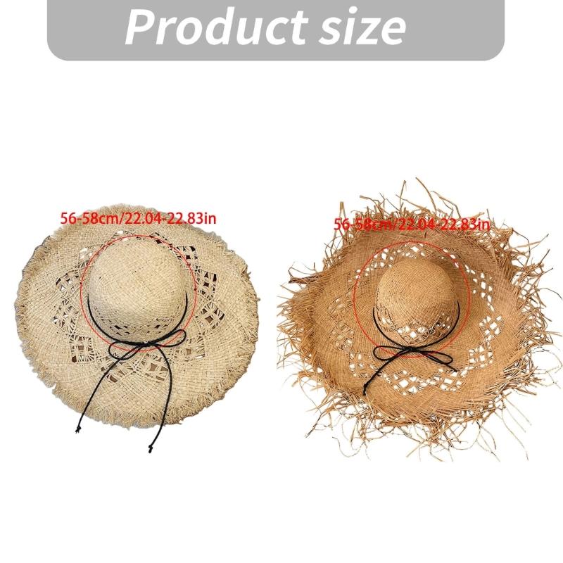 Elegant Raffia Sun Hat With Wide Brimmed And Breathable Openwork Design For Beach Vacation And Outdoor Activities