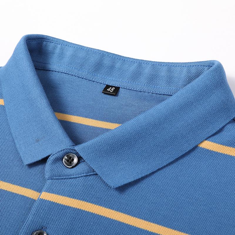 Spring New Cotton Handsome Men's Long Sleeve Polo Collar Stripes T-shirt Trendy Casual Fashion Men's T-shirt