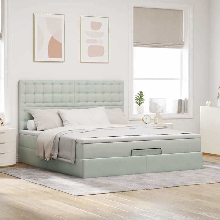 VidaXL Ottoman Bed Frame and Mattress Light Grey 180x200cm Velvet, Bed Frame, Upholstered Bed Frame, Bed Frame 3313631