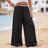 Women's High Waist Wide Leg Pants Pleated Casual Linen Trousers Loose Fit Long Pants Skirt Style Elastic Waistband
