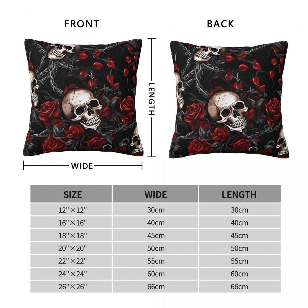 Gothic Skull And Rose Square Pillowcase Cushion Cover Pillow Case Throw Pillow Cover for Home Bedroom Car
