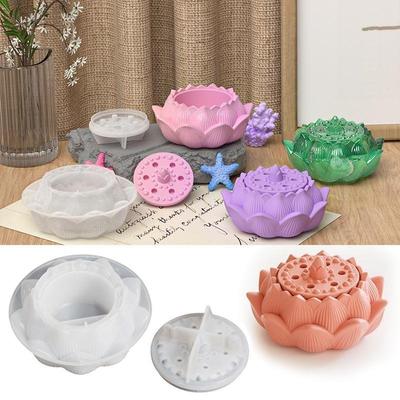 Moule en Silicone Brûleur d'Encens Lotus Aromathérapie Gypse Pot Lotus Boîte de Rangement Coupe à Bougie Outil de Meulage