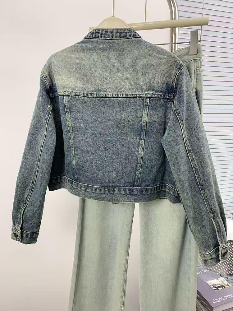 Women's Chic Denim Jacket 2025: Petite Spring/Autumn Long Sleeve, Unique Short, Versatile, Thin, Heavy Work Design