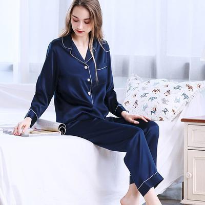 Conjunto de pijama para mujer, con botones, de satén y seda, ropa de dormir de manga larga con cuello en V, ropa de dormir para estar en casa