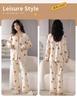 Women's Plus Size Striped Pajama Set with Chest Pads - Long Sleeve & Pants, Korean Style Cardigan for Indoor & Outdoor Wear, Spring/Autumn