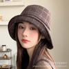 Women S Plaid Wool Blend Bucket Hat Vintage Bow Warm Casual
