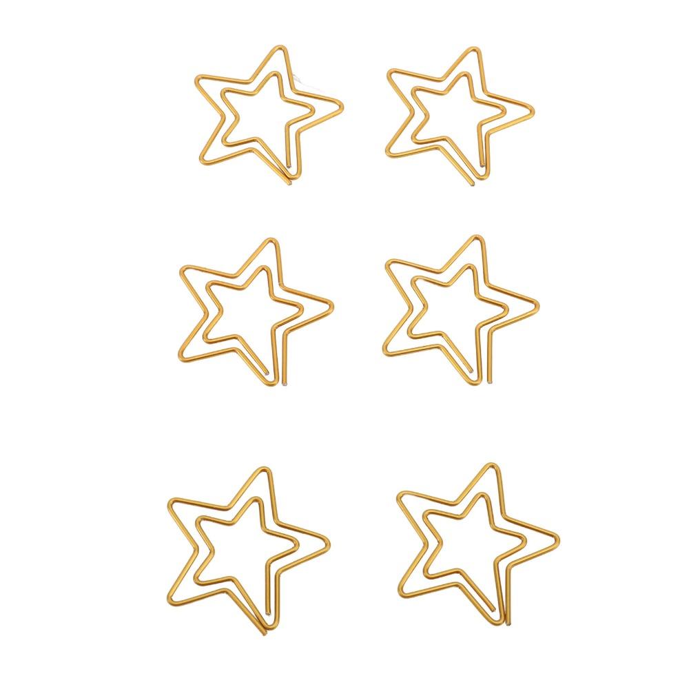 100PCS Star Shaped Funny Cute Paperclips Gold Color with Storage Box Cute Paper Clips 2.9*2.9cm Plastic-coated Metal