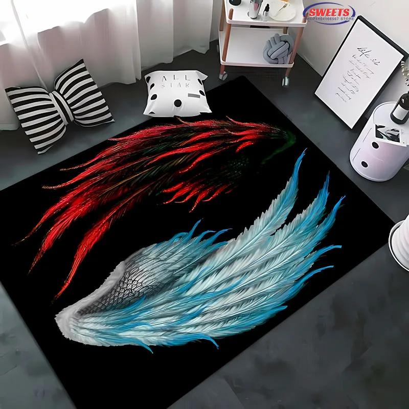 3D-tryckt matta med änglavingar, val för vardagsrum, sovrum, kontorsområde, barnrum, slitstark, halkfri, maskintvättbar matta