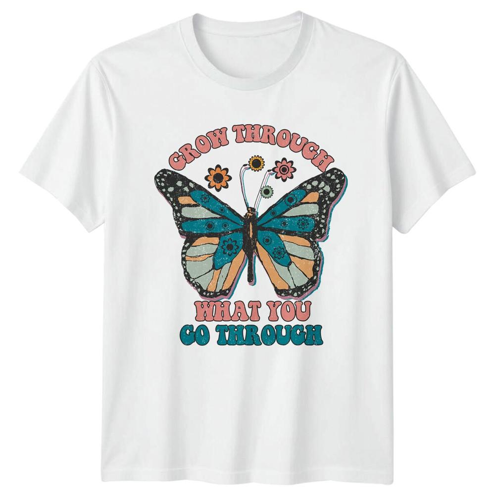 Grow Through Butterfly Retro Nature Graphic TShirt S