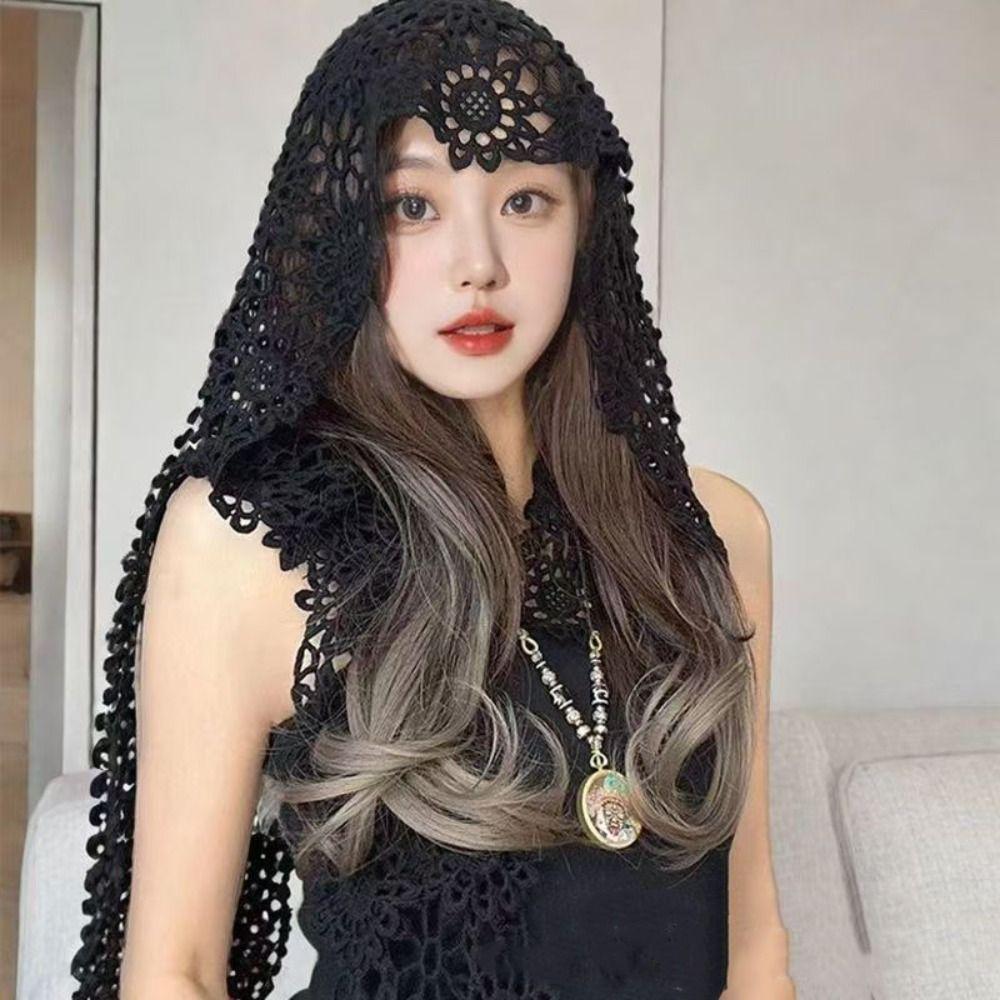 Flower Hollow Out Crochet Shawl White Hooded Scarves Simple Lace Scarf  Female