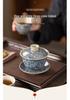 Blue and White Porcelain Ru Kiln Tea Set – Retro Lidded Bowl Tea Cup with Blossoms, Anti-Scald Design for Brewing Tea