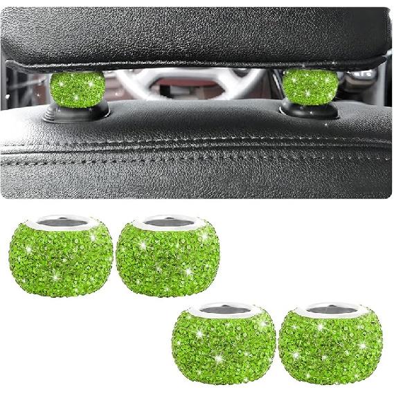 BELOMI 4 Pack Car Headrest Collars, Bling Car Head Rest Collars Rings Decor, Rhinestone Car Head Rest Collars, Diamond Interior Car Seat Accessory