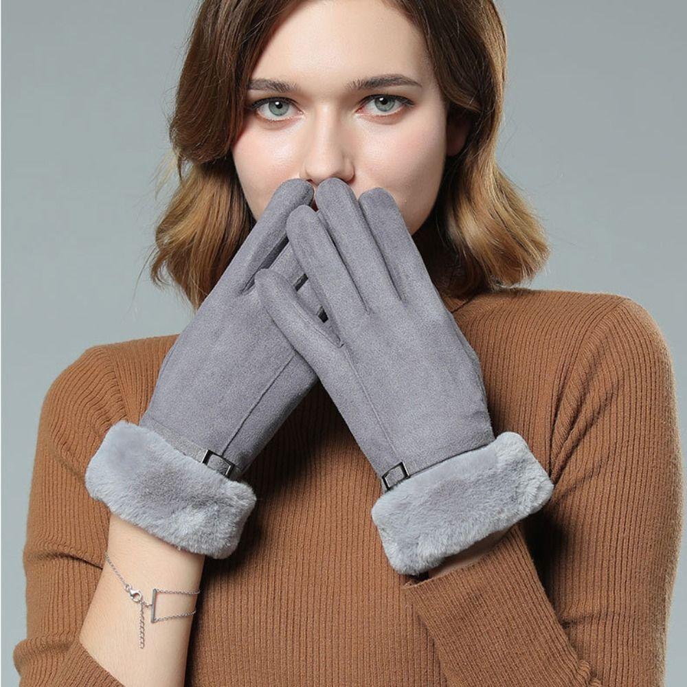 Windproof Full Fingers Mittens Soft Sports Cycling Mittens Casual Suede Gloves  Girls