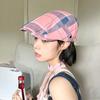 Big Head Circumference, Wearing A Beret To Show Their Face Retro Plaid Forward Hat Women's Spring and Autumn Models,