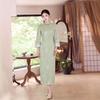 New Chinese-style Improved Cheongsam Women's Spring, Autumn and Winter Green Jacquard Long Dress Retro Daily Slim and Thin Cheongsam