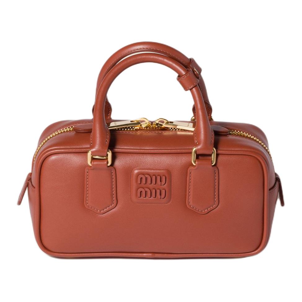 Bolso de hombro único de cuero serie Arcadie MIU MIU con logotipo metálico grabado para mujer color óxido