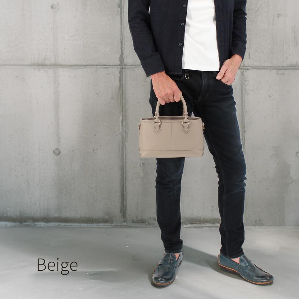 DARGREE Men's Small Genuine Leather Mini Tote Bag with Zipper, Handbag, Shoulder Bag, or Mini Bag (Beige)