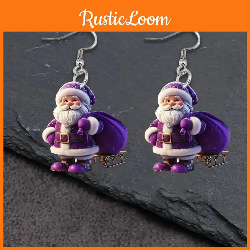 Santa Winter Purple Acrylic Earrings With Creative Design For Christmas Decor