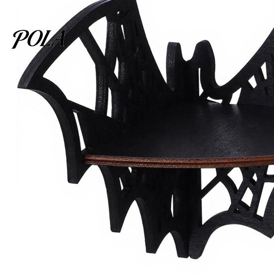 Spooky Bat Theme Shelf Halloween Wooden Corner Shelf, Black Wall Mounted Candle Holder Stand, Party Ornament Gothic Decor Display Rack for Home Party,