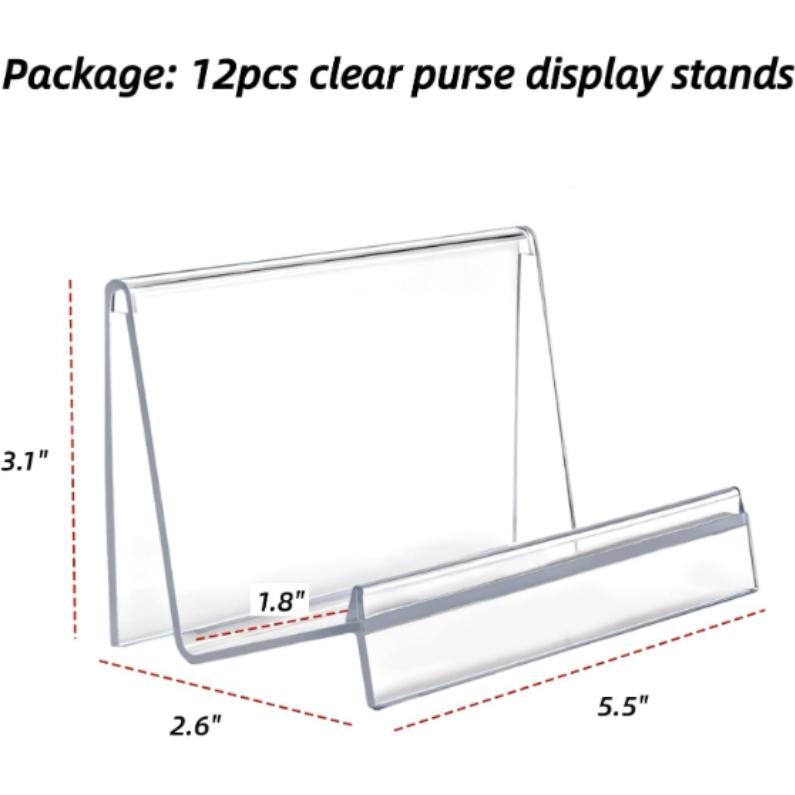 12 PCS Purse Display Stands, Clear Plastic Purse Organizer Holder for Wallets, Clutches, Sunglasses, Perfume, Lipstick, Earrings, Jewelry,