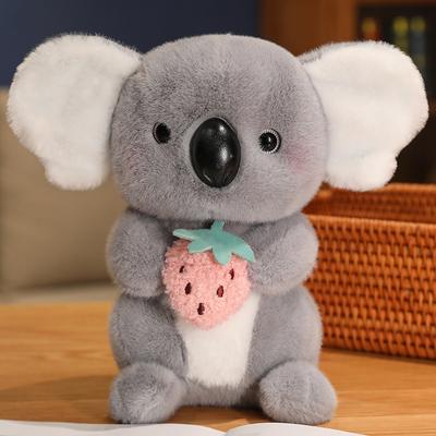 Boneco de pelúcia fofo cinza tímido Netflix Little Koala abraçando morango de 25 cm