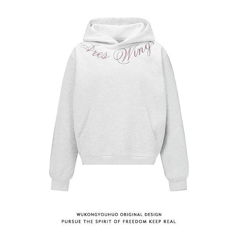 Unisex American Retro Script Embroidered Hoodie – Heavyweight, Loose-Fit, Perfect for Autumn/Winter 2XL