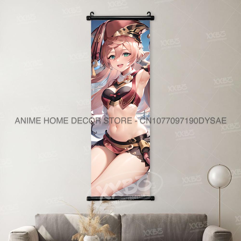 Genshin Impact Game Posters Xiangling Scrolls Picture Yaoyao Decorative Paintings Yun Jin Anime Home Decor Layla Wall Artwork