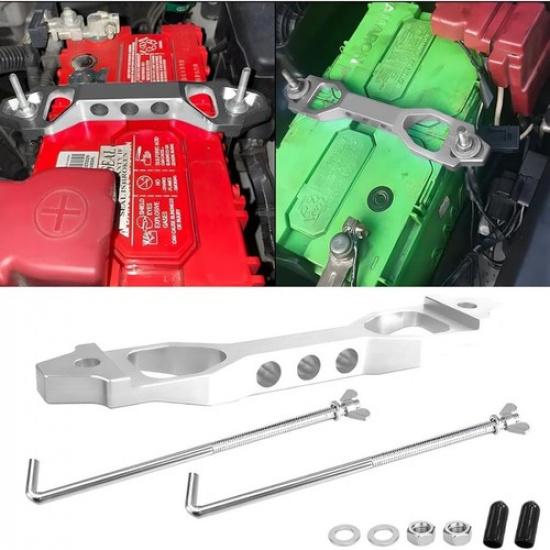 Battery Hold Down Sets Billet Aluminum Alloy Car Battery Tie Down Bracket Silver