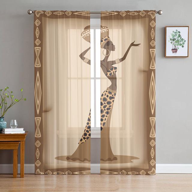 African Women Bottle Sheer Window Curtains For Living Room Bedroom Girls Room Decoration Tulle Curtains