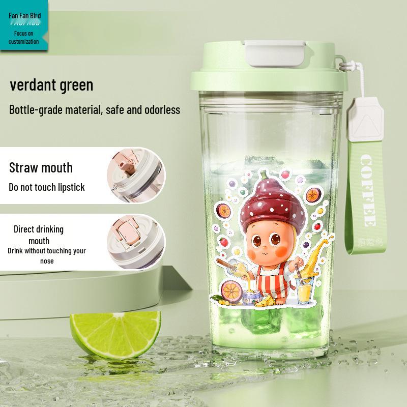 Star People Large Simple Lily Straw Water Cup - High Capacity Plastic Coffee Cup for Girls