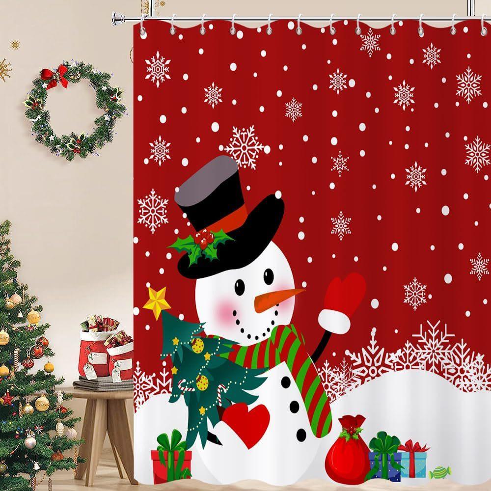 1Pcs Navidad Merry Christmas Shower Curtain 3D Printing Snowman Snowflake Waterproof Home Accessories For Bathroom Decor