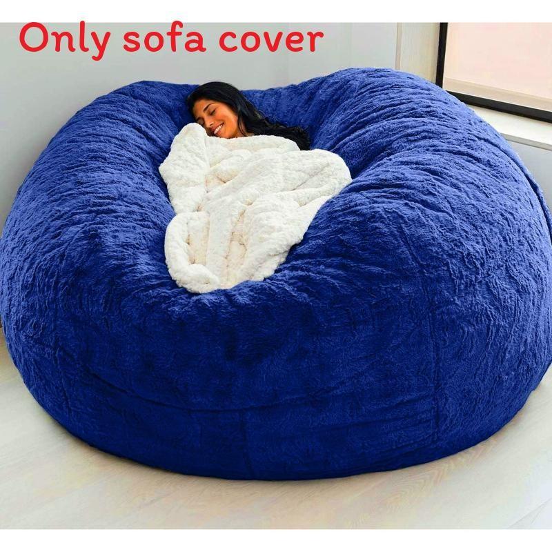 Color Large Solid Soft Plush Portable Living Room Lazy Sofa Cover Bean Bag Cover