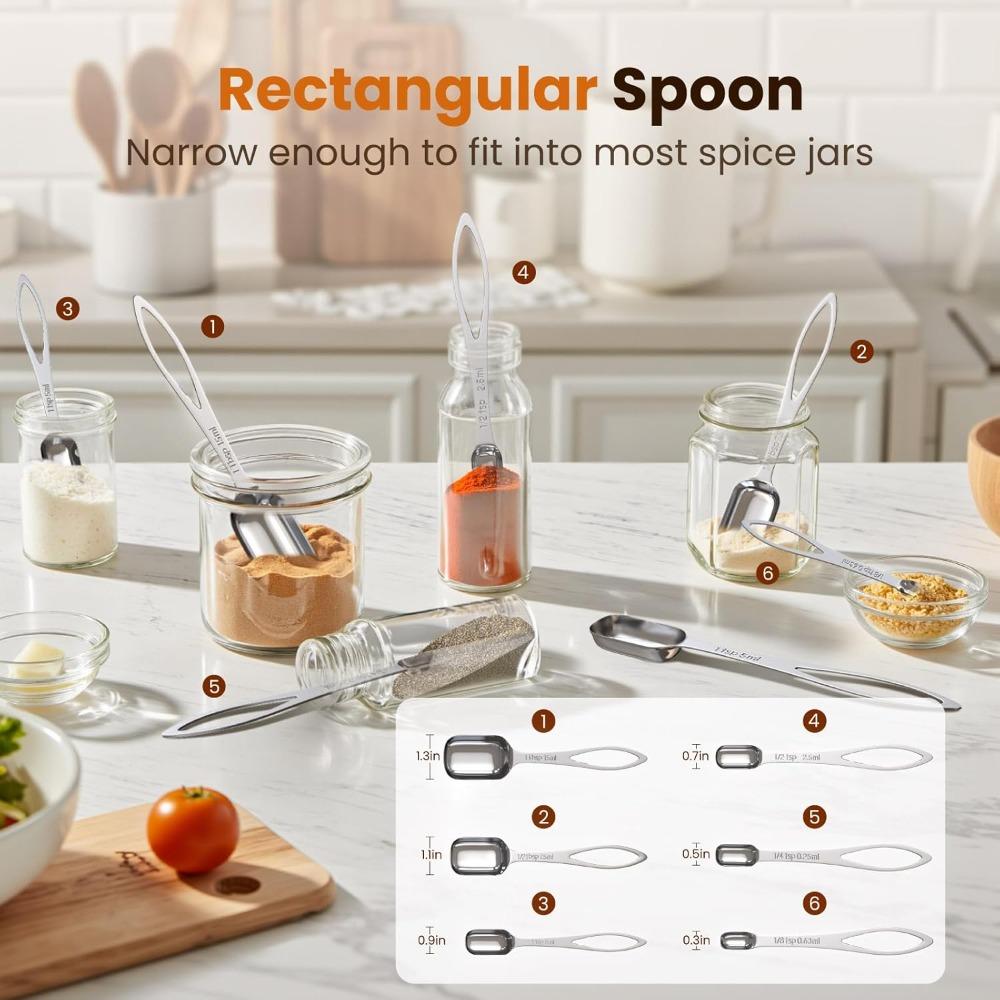 6pcs/set Food-grade Stainless Steel Measuring Spoon Anti-Scratch Sugar Coffee Powder Spice Scoop for Home Baking Daily Cooking