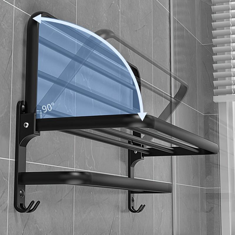 1pc Towel Rack with Hooks, Hole-Free Clothes Organiser for Bathroom, Toilet Storage Bath Towel Holder