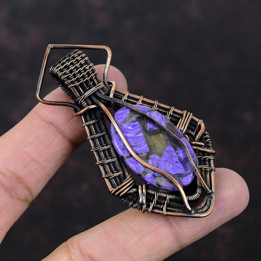 Kupfer Charoit Anhänger Kupferdraht umwickelter Anhänger Handgefertigter Schmuck Brandneuer Anhänger Edelsteinanhänger Kupferdrahtschmuck Jubiläumsgeschenk