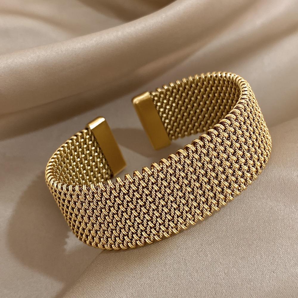 European & American Fashion Titanium Steel Woven Bracelet Plated with 18K Gold - Colorfast Jewelry.