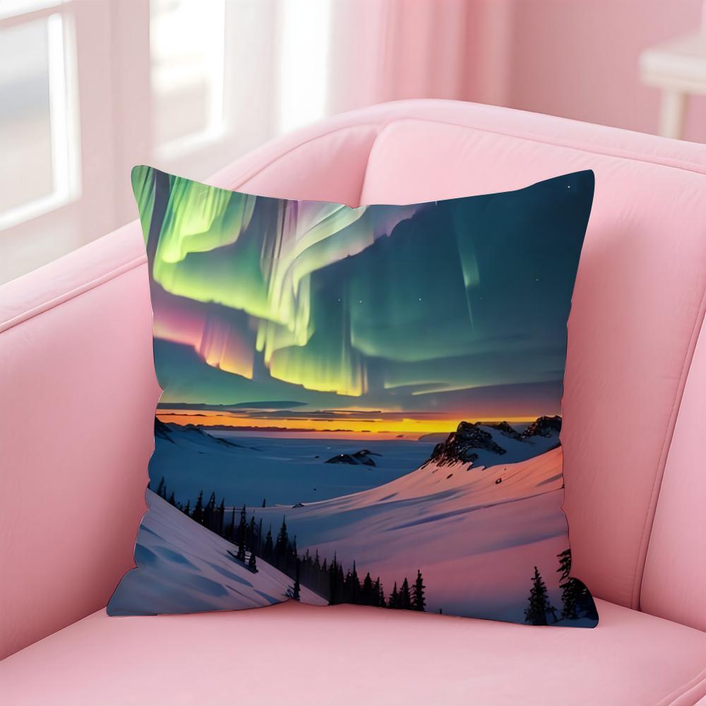 Dreamy And Beautiful Arctic Aurora Cushion Cover Pillow Case Soft Skin Friendly Fabric  Concealed Zipper