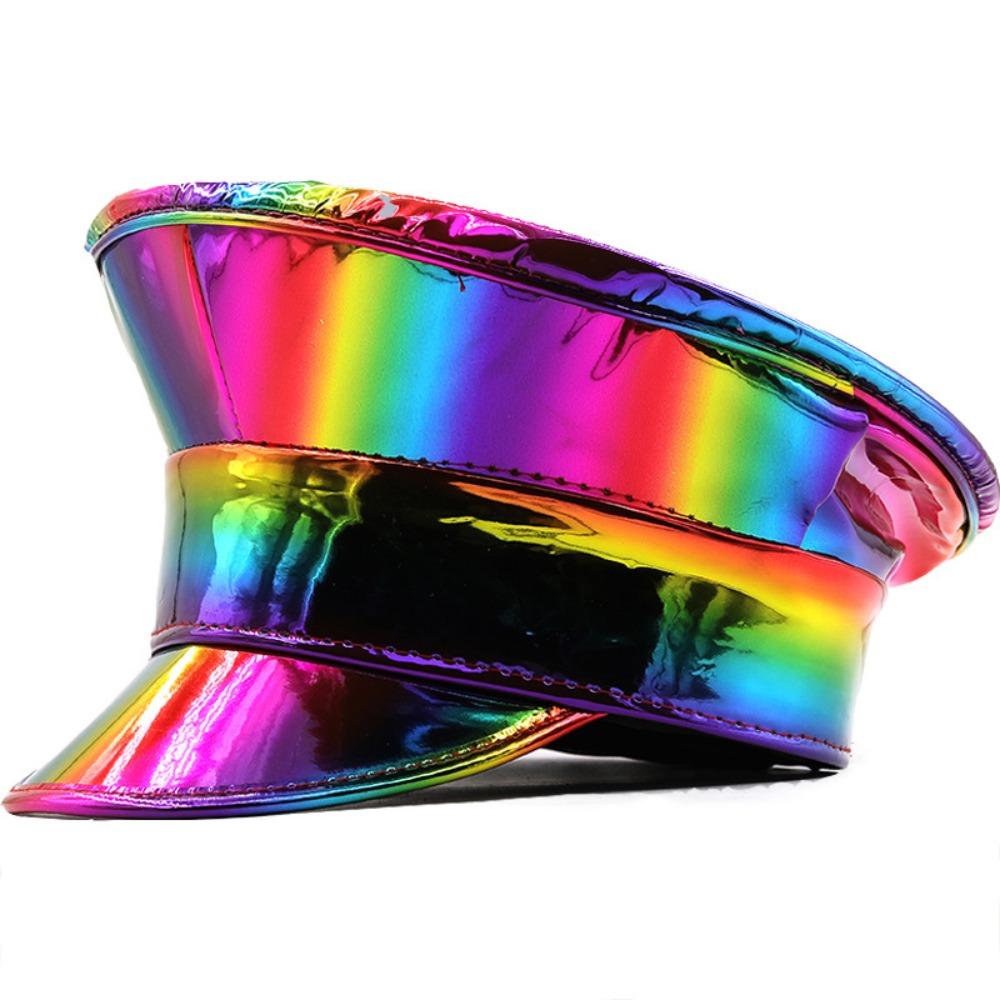 Summer Hat PU Leather Laser Hats Waterproof Sunscreen Leather Beret UV Protection Flat Caps Party Hat Cosplay Show