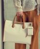 Saturday Eleven Two-Tone Canvas Leather Bridge Tote Bag _ Brown Ivory
