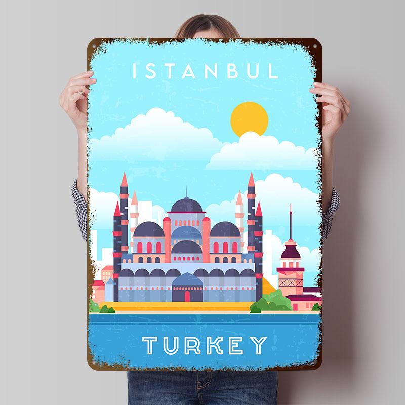 Istanbul Turkey Travel Tinplate Poster Custom Wall Art Vintage Metal Signs Retro Tin Plaque for Decoration Home Decor Items Room