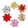 10Pcs/Pack Christmas Flowers Sparkling 14CM with Clips Xmas DIY Glitter Poinsettia Wreath