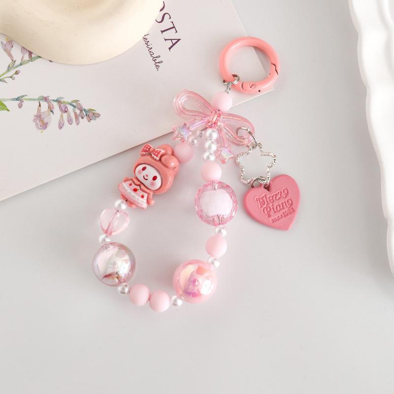 Sanrio Phone Chain Hello Kitty Kuromi Beaded Backpack Pendant Cute My Melody Keychain Mobile Phone Case Strap Lanyard Girl Gift
