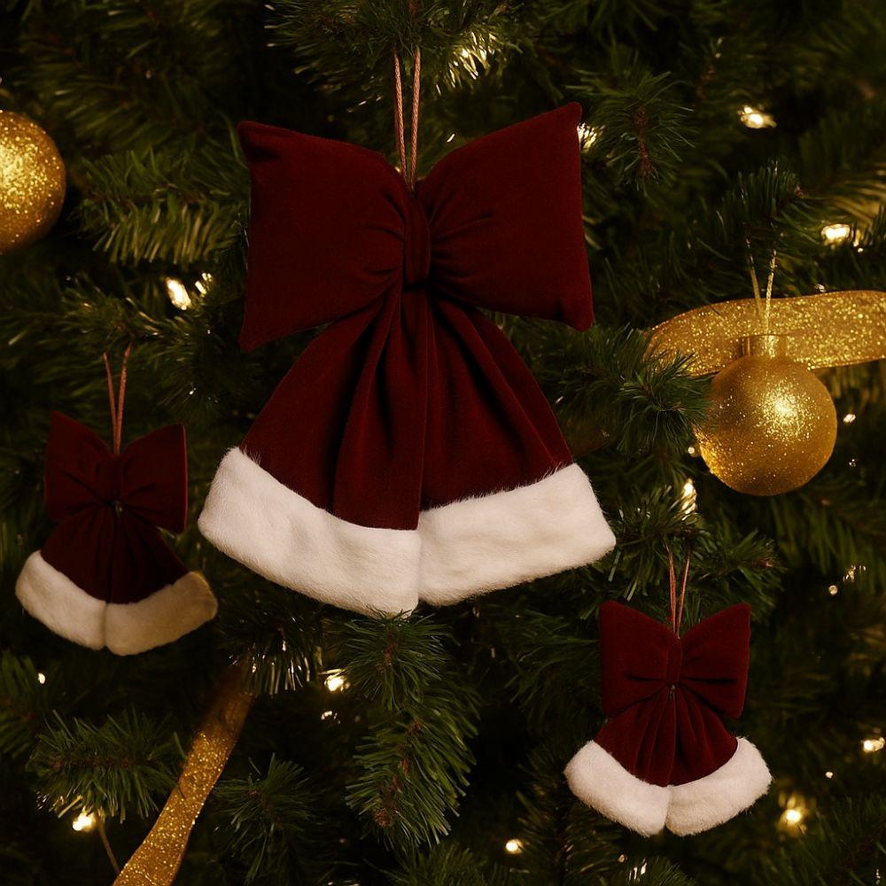 Soft Christmas Tree Bowknot Wine Red Bowknot Hanging Ornament  Home Decoration