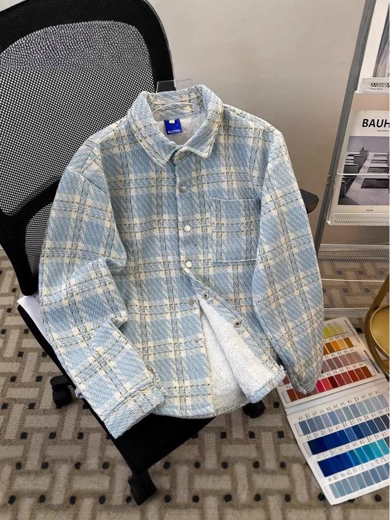 Мужская высококачественная шерстяная клетчатая куртка с бархатной подкладкой на лацканах XL чёрный