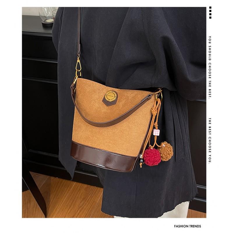 Retro Suede Bucket Bag 2026 New Handbag High-end Cross-body Single Shoulder Underarm Women